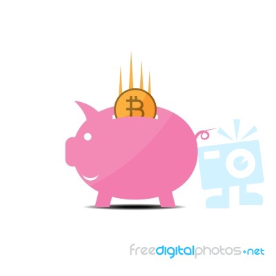 Cryptocurrency Bitcoin Piggy Bank Flat Design Icon  Illust Stock Image