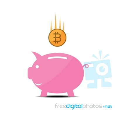 Cryptocurrency Bitcoin Piggy Bank Flat Design Icon  Illust Stock Image