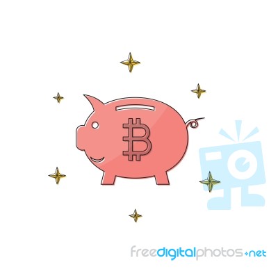 Cryptocurrency Bitcoin Piggy Bank Thin Line Flat Design Icon Vec… Stock Image