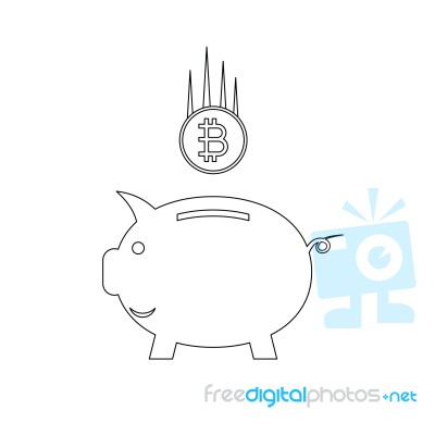 Cryptocurrency Bitcoin Piggy Bank Thin Line Flat Design Icon Vec… Stock Image