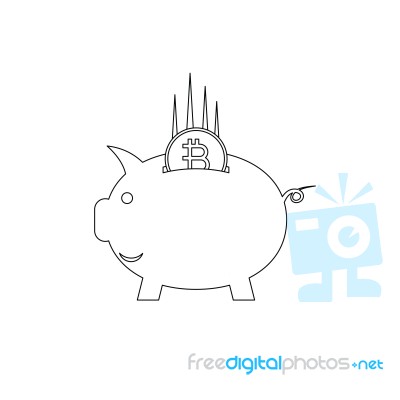 Cryptocurrency Bitcoin Piggy Bank Thin Line Flat Design Icon Vec… Stock Image