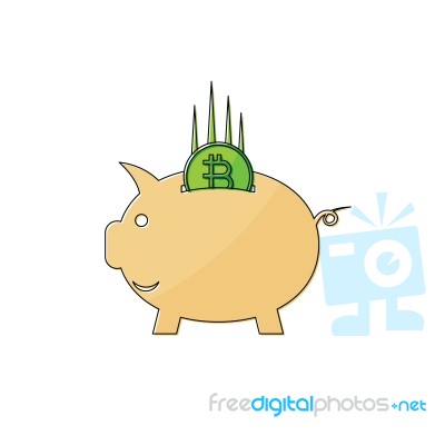 Cryptocurrency Bitcoin Piggy Bank Thin Line Flat Design Icon Vec… Stock Image