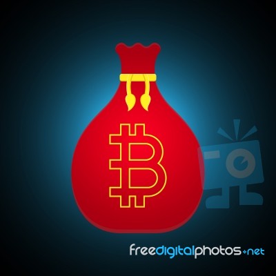 Cryptocurrency Bitcoin Red Bag Stock Image