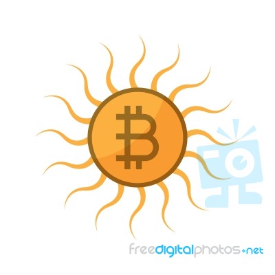 Cryptocurrency Bitcoin Sun Flat Design Icon  Illustration Stock Image