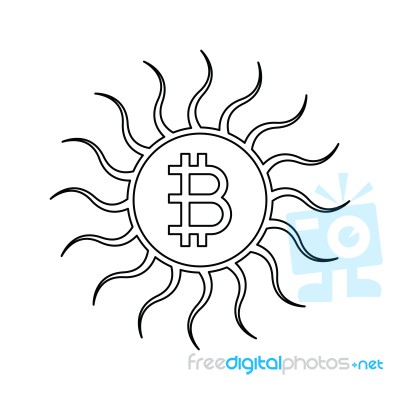 Cryptocurrency Bitcoin Sun Thin Line Flat Design Icon  Ill Stock Image