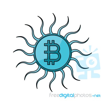 Cryptocurrency Bitcoin Sun Thin Line Flat Design Icon  Ill Stock Image