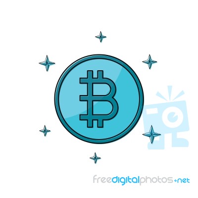 Cryptocurrency Bitcoin Thin Line Flat Design Icon  Illustr Stock Image