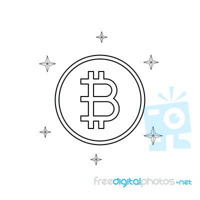 Cryptocurrency Bitcoin Thin Line Flat Design Icon  Illustr Stock Image