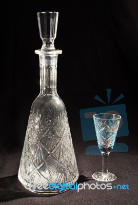 Crystal Decanter And Glass Stock Photo