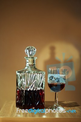 Crystal Decanter With Glass Stock Photo