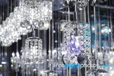 Crystal Of Modern Chandelier Lamp Stock Photo