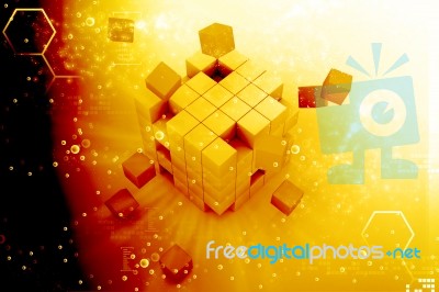 Cube Assembling From Blocks Stock Image