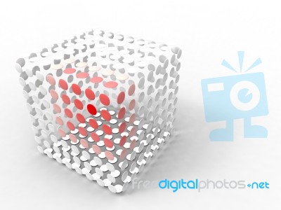 Cube Made Of White And Red Circle Stock Image