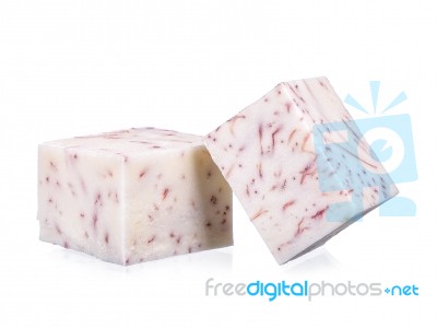 Cube Of Taro Isolated On White Background Stock Photo