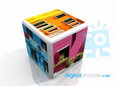 Cube With Colored Houses Stock Image