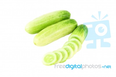 Cucumber Whole And Sliced On White Background Stock Photo