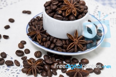 Cup Full Of Coffee Beans Stock Photo