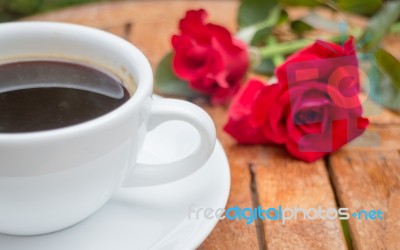 Cup Of Black Coffee In Home Garden Stock Photo