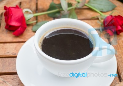 Cup Of Black Coffee In Home Garden Stock Photo