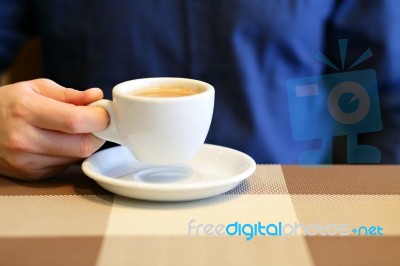 Cup Of Coffee In Businessman Hand, Selective Focus Stock Photo