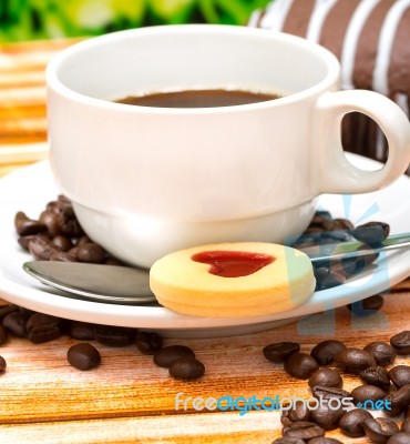 Cup Of Coffee Means Fresh Delicious And Coffees Stock Photo