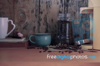 Cup Of Coffee On Table Stock Photo