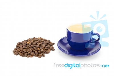 Cup Of Coffee With Coffee Beans Stock Photo