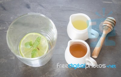 Cup Of Honey Lime Healthy Drink Stock Photo