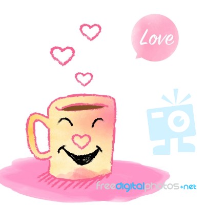 Cup Of Hot Smile Coffee, Watercolor Style -  Illustration Stock Image