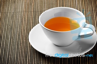 Cup Of Tea On Bamboo Stock Photo