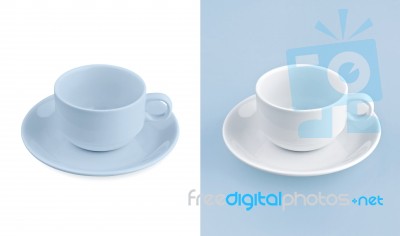 Cup On White & Blue Background Stock Photo