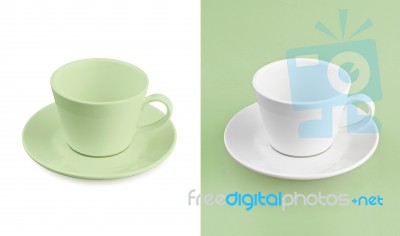 Cup On White & Green Background Stock Photo