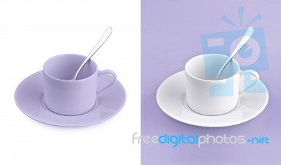 Cup On White & Purple Background Stock Photo