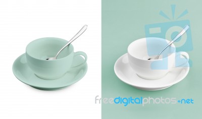 Cup On White & Turquoise Background Stock Photo