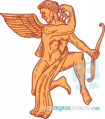 Cupid Bow Drawing Arrow Mono Line Stock Image