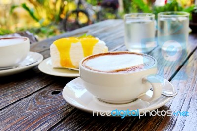 Cuppuccino White Cup Coffee Stock Photo