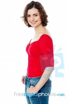 Curly Haired Young Caucasian Lady Stock Photo