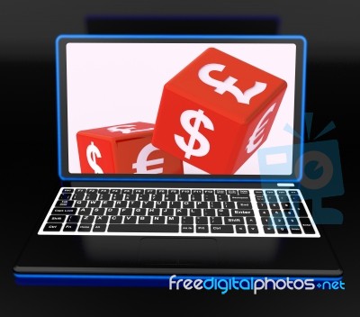 Currencies Dices On Laptop Showing Global Finances Stock Image