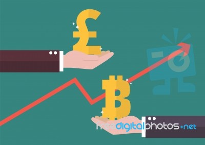 Currency Exchange Pound Sterling And Bitcoin Stock Image