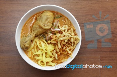 Curry Noodle With Chicken Stock Photo