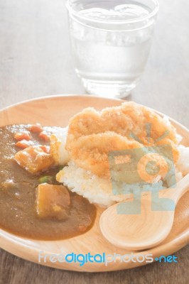 Curry Rice With Fried Pork Stock Photo