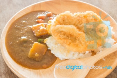 Curry Rice With Fried Pork Stock Photo