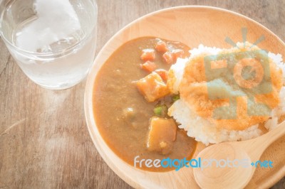 Curry Rice With Fried Pork Stock Photo