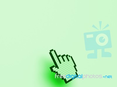 Cursor Hand On Green Background Shows Blank Copyspace Website Stock Image