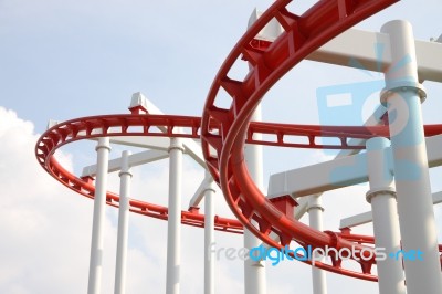 Curve Of Red And White Roller Coaster Stock Photo