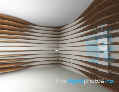 Curve Wood Shelfs, Abstract Interior Stock Image