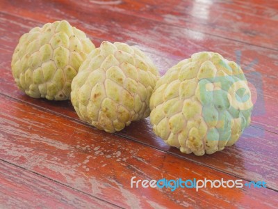 Custards On A Wooden Table. Sweet Fruit Of Thailand  Stock Photo