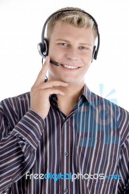 Customer Care Executive Communicating Stock Photo