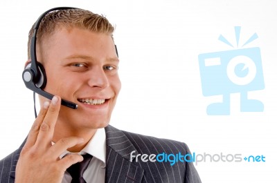 Customer Service Busy On Phone Call Stock Photo