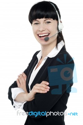 Customer Support Executive Enjoying Her Work Stock Photo